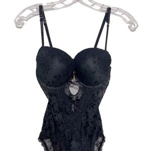 RACHEL Rachel Roy Teddy Black Lace Mesh Snap Crotch Nightie Sexy Sleepwear